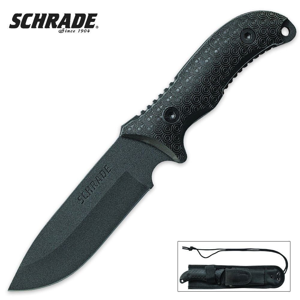 Schrade SCHF51 Frontier, TPE Handle, Plain Blade w/Sheath & Sharpining Stone
