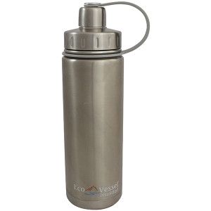 Eco Vessel Boulder Triple Insulated Stainless Steel Water Bottle Tea, Fruit, Ice Strainer Silver 20 oz