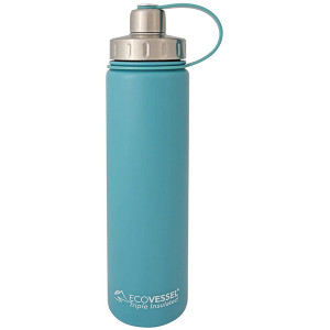 Eco Vessel Boulder Triple Insulated Stainless Steel Water Bottle Tea, Fruit, Ice Strainer, Teal 24 Oz