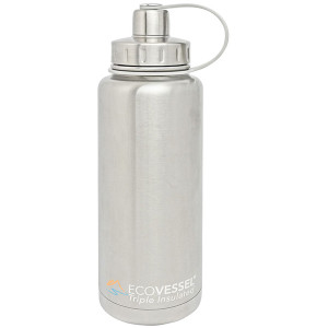 Eco Vessel Boulder Triple Insulated Stainless Steel Water Bottle Tea, Fruit, Ice Strainer Silver 32 oz