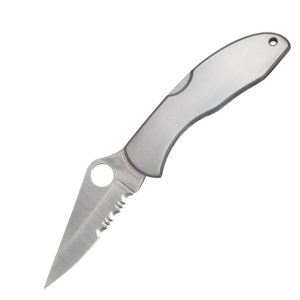 Spyderco Delica 4, Stainless Steel Handle, Drop-Point Half Serrated Blade