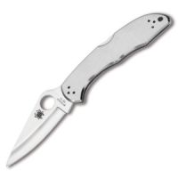 Spyderco Delica 4, Stainless Steel Handle, Drop-Point Plain Blade w/Clip