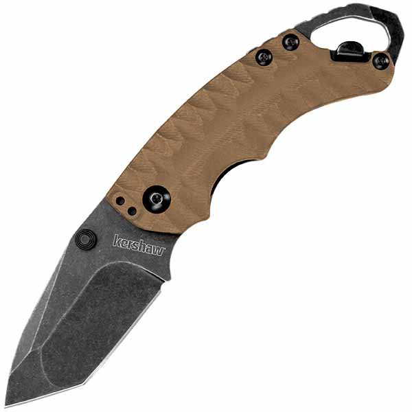 Kershaw Knives Shuffle II, Tan GFN Handle Knife, Blackwash Tanto Plain Blade w/Clip
