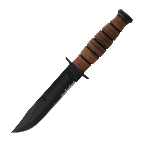 Ka-Bar Short USA Knife, Leather Handle, ComboEdge, Leather Sheath