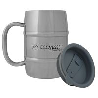 Eco Vessel Double Barrel Insulated Coffee/Beer Mug,16 oz. Silver Express w/Lid