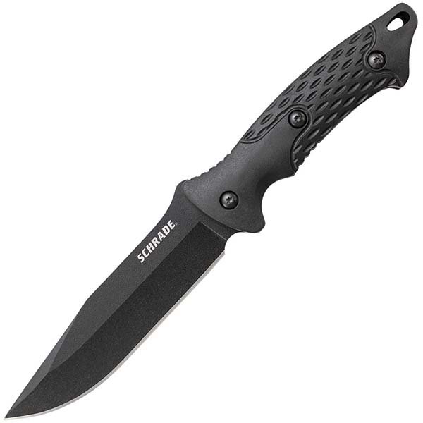 Schrade SCHF30, Black TPE Handle, Black Clip Point Plain Blade w/Sheath