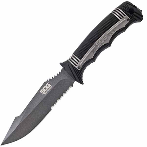 SOG Knives Seal Strike, Black Handle, Black ComboEdge Blade Knife w/Molded Sheath
